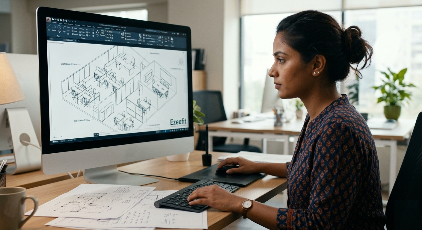 Ezeefit office furniture factory in Bhiwandi, Thane — automated CNC modular office workstations manufacturing facility serving Mumbai and pan-India