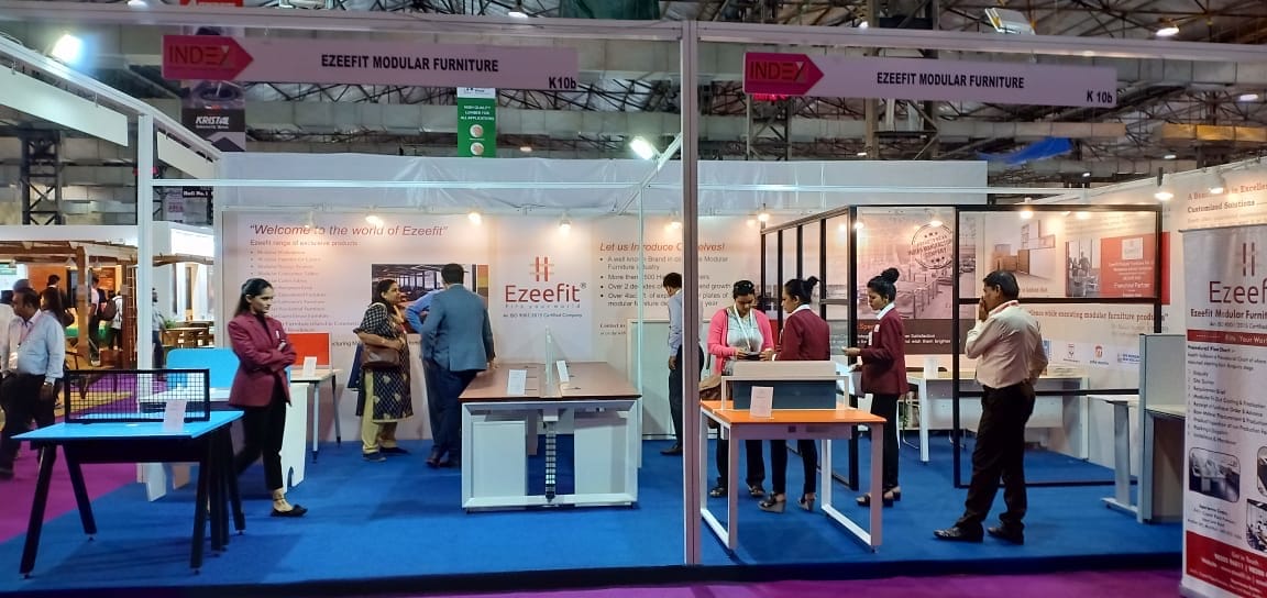 Ezeefit Office Systems exhibition stall at INDEX 2020 Mumbai - Modular furniture showcase
