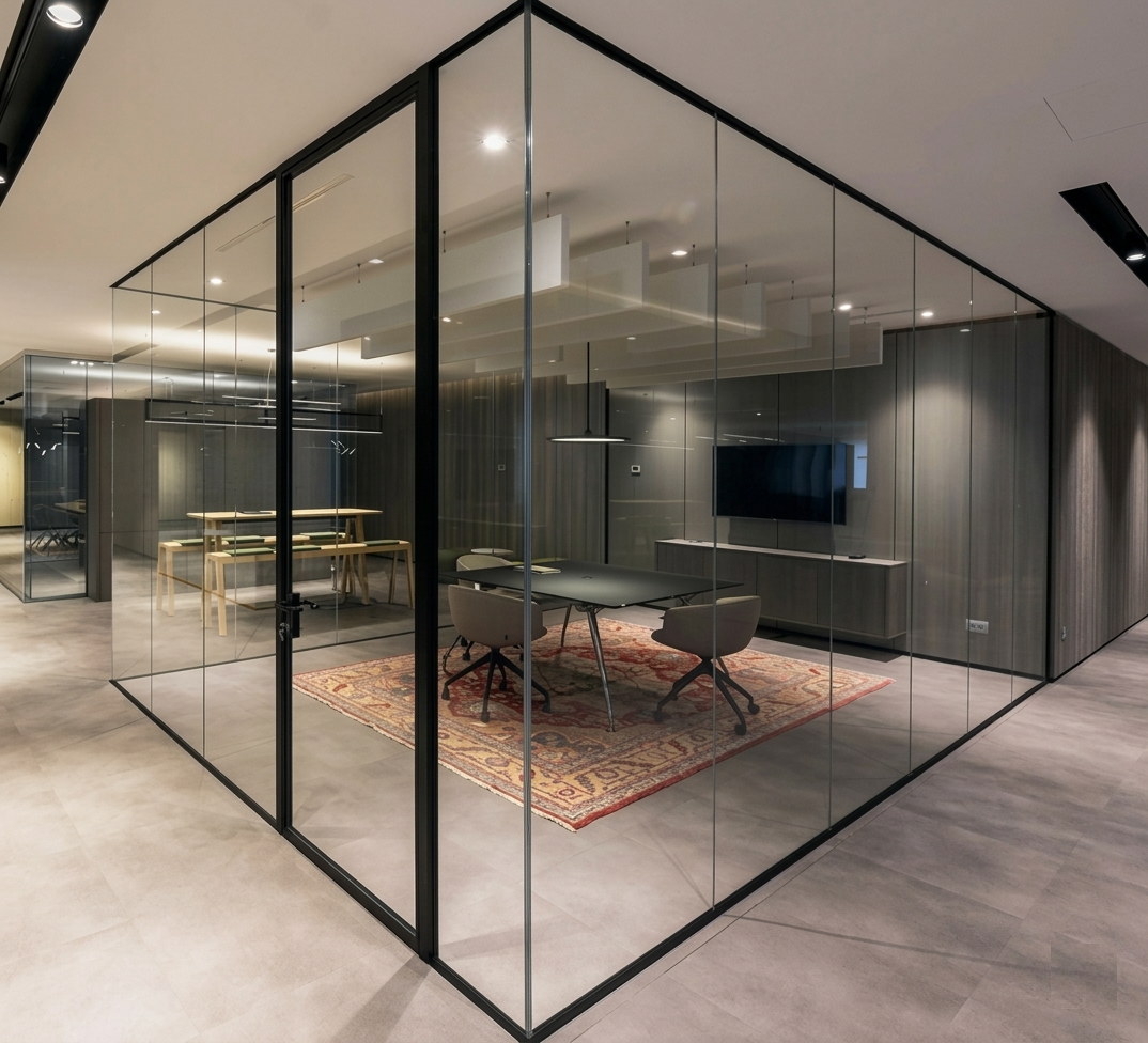 Single, Double & Grid Framed Partitions variant DGP-003 for Corporate HQ - office furniture manufacturer Mumbai