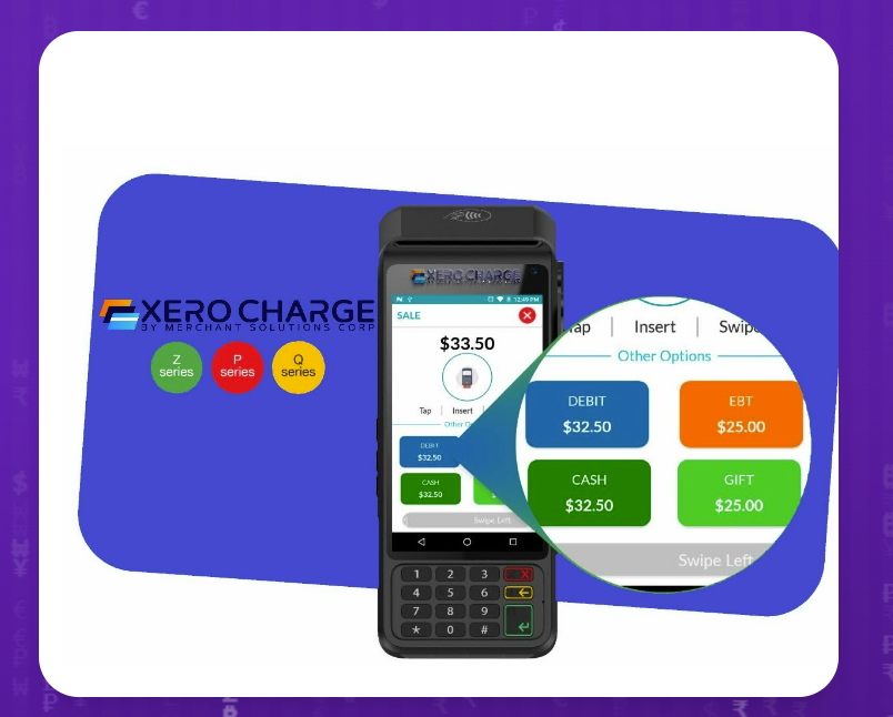 Xerocharge Dejavoo POS terminal with payment options
