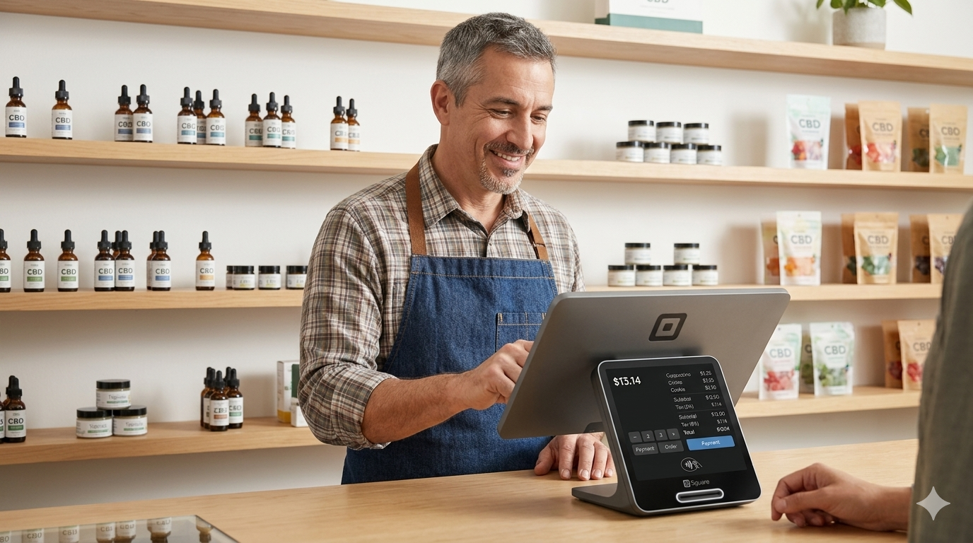 Square POS system in CBD retail smoke shop