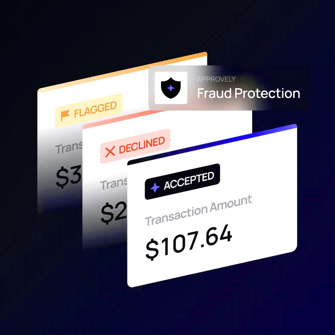 Transaction fraud protection showing flagged, declined, and accepted payments
