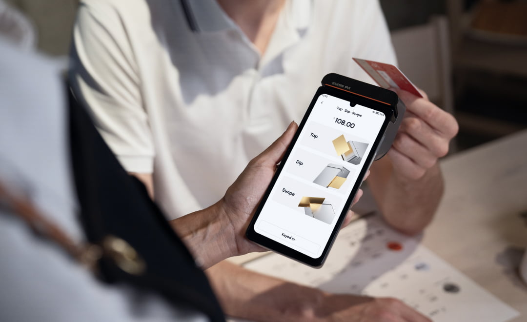 Merchant Solutions Corp smart payment terminal accepting credit card - tap dip swipe