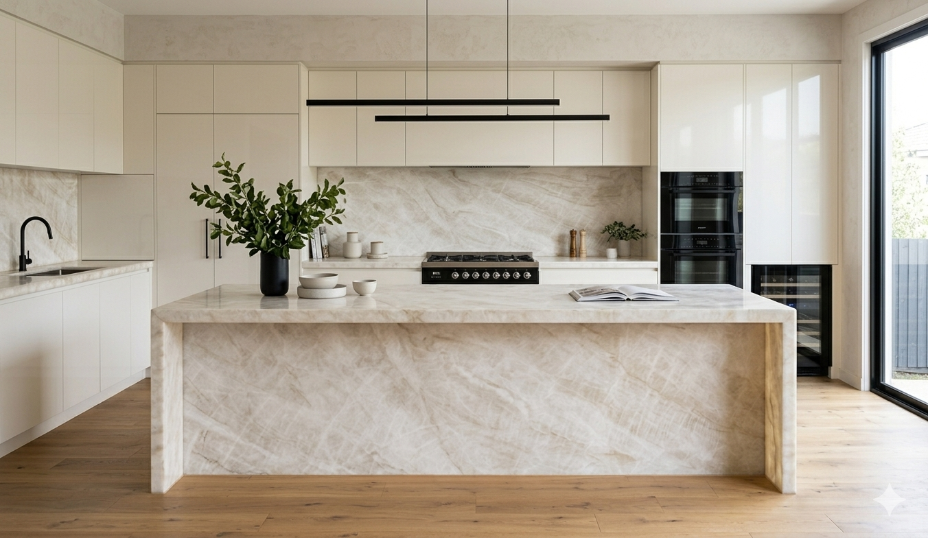 Taj Mahal Quartzite Kitchen Island