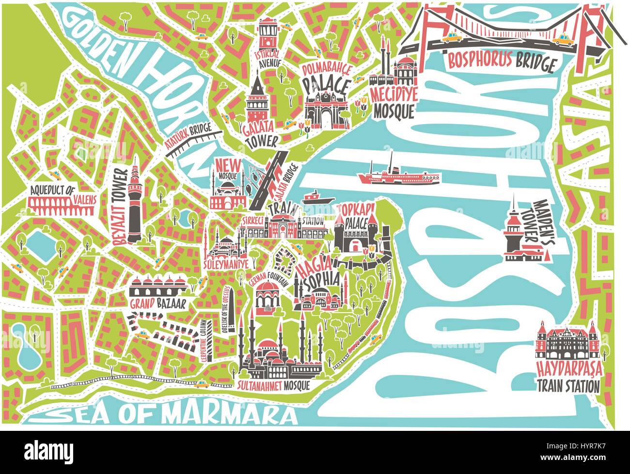 Istanbul Map with Famous Landmarks