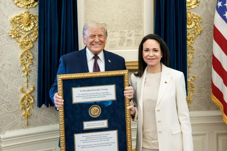 Venezuela's Machado Presents Trump with Her Nobel Peace Prize During White House Meeting