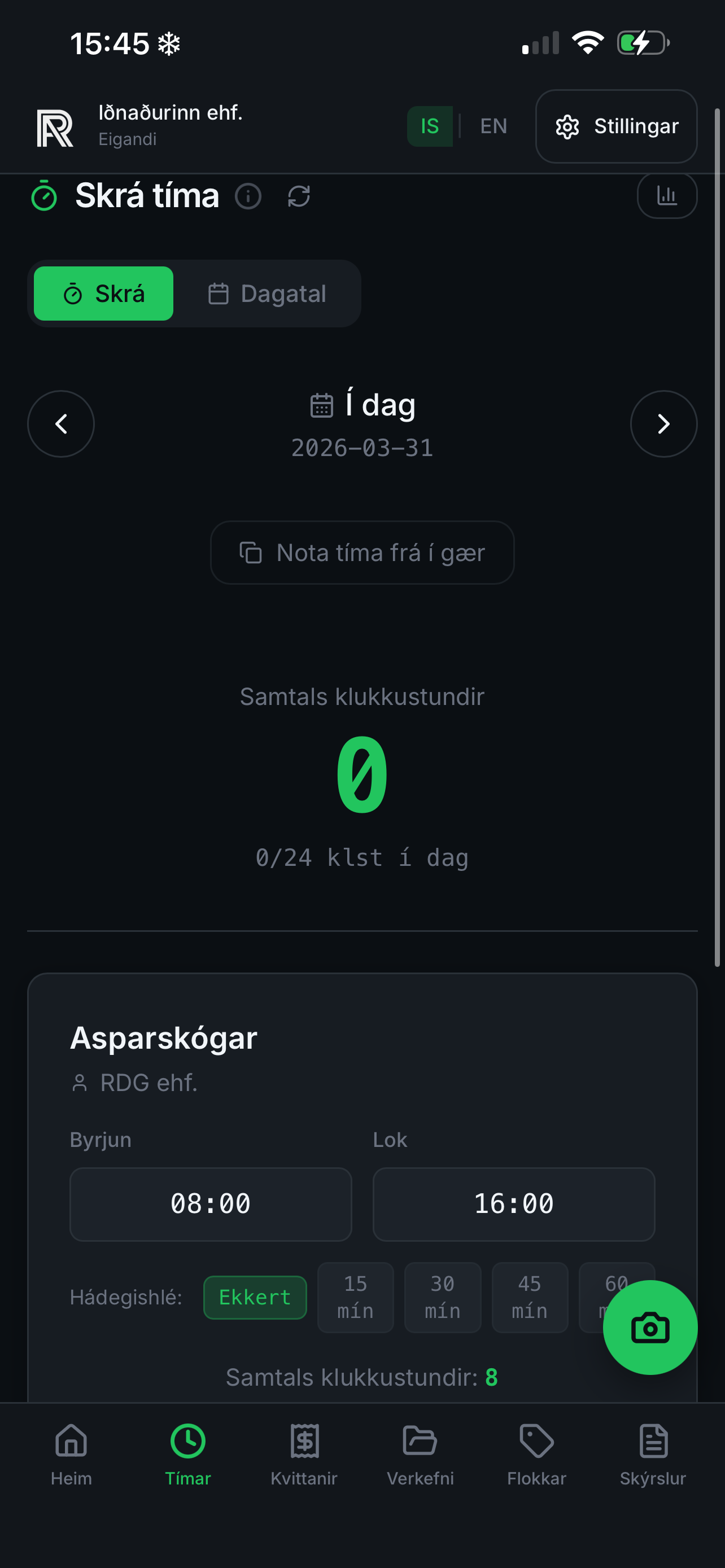 Tímaskráningar