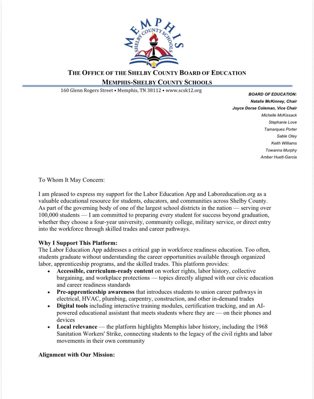 School Board Letter Page 1