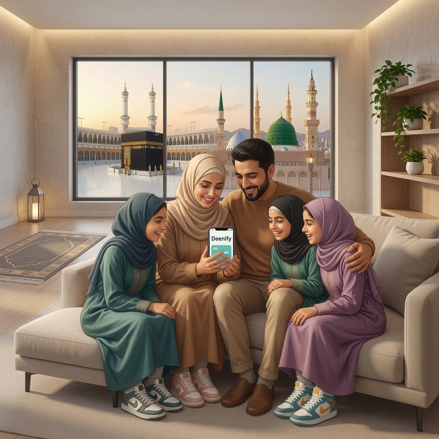 Muslim family using Al Noor Kids together at home