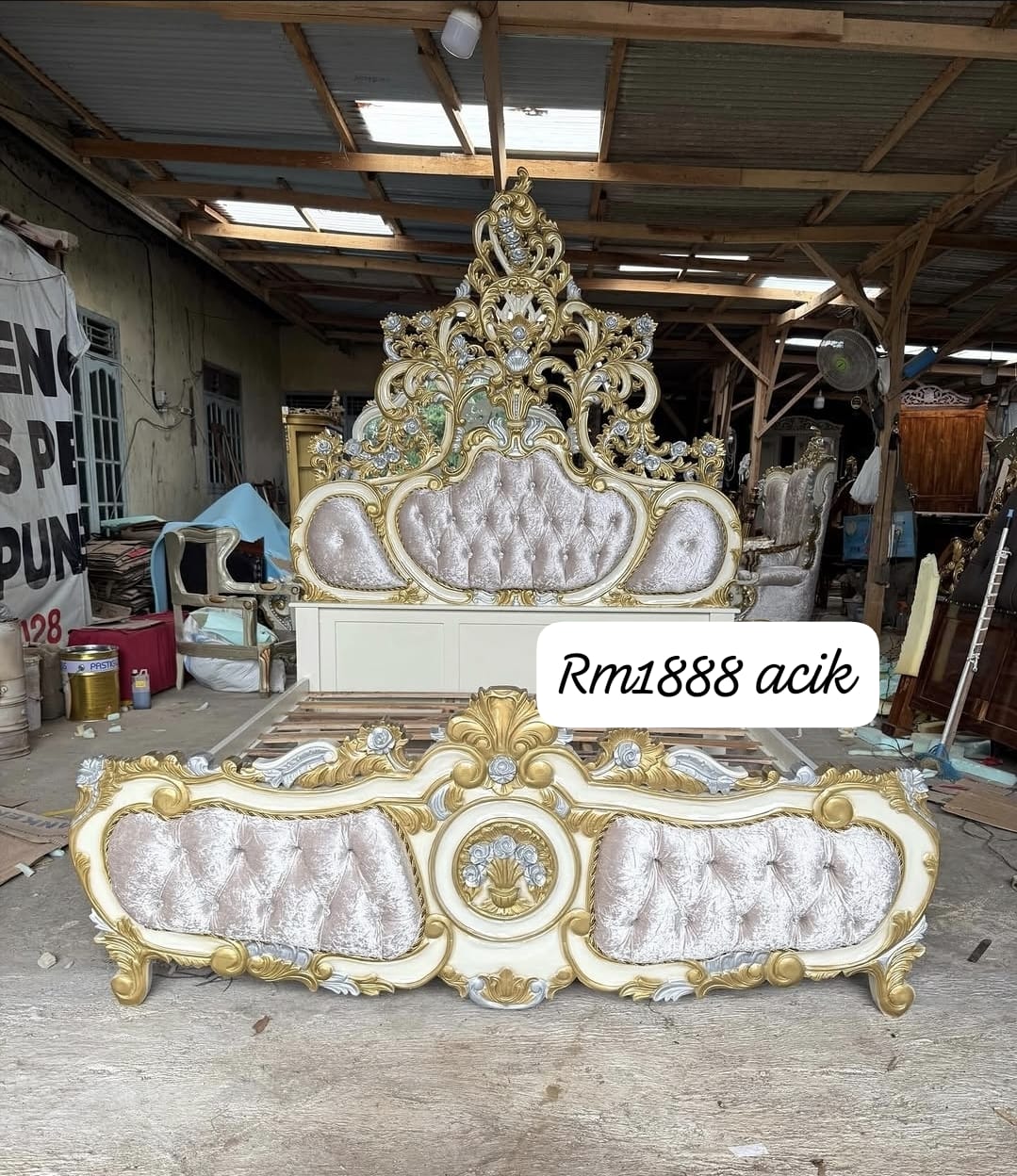 KATIL KING UKIRAN DIRAJA PINK VELVET - GAYA ISTANA