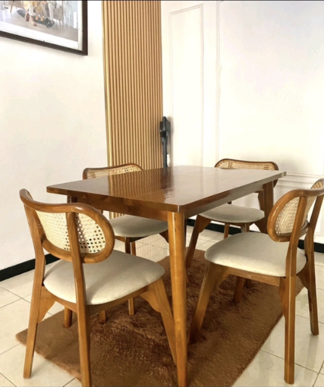 SET MEJA MAKAN MINIMALIST JATI 4 KERUSI - WALNUT GELAP