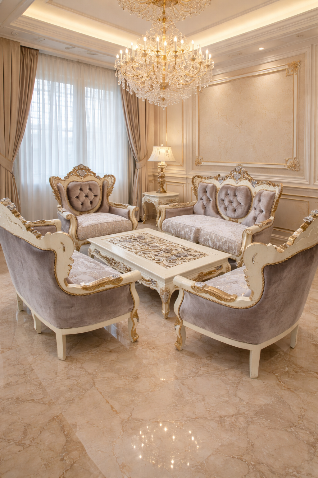 SET SOFA BALDU KELABU MEWAH 3+2+1+1 + MEJA KOPI UKIRAN