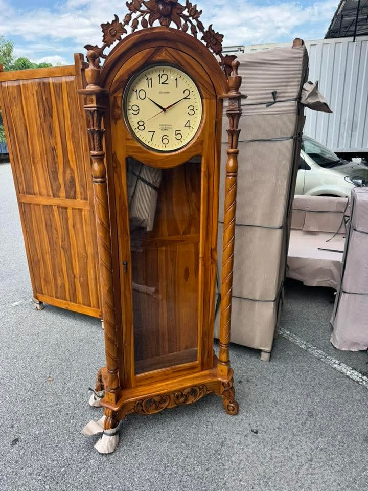 JAM DATUK JATI UKIRAN BUNGA - GRANDFATHER CLOCK KLASIK