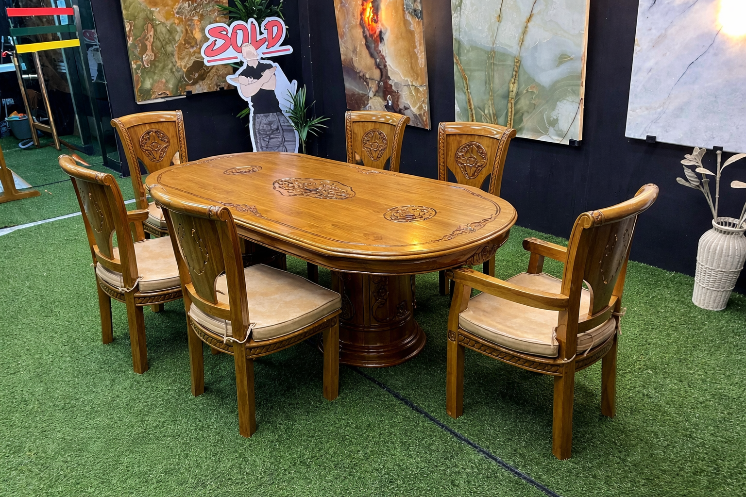 MEJA MAKAN GENDONG JATI 6 KERUSI - FINISHING KILAT GRED A