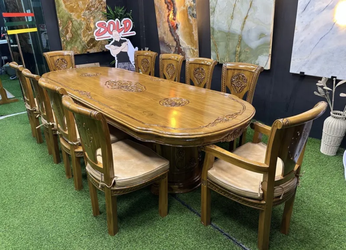 SET MEJA MAKAN JATI 10 KERUSI - FINISHING KILAT GRED A
