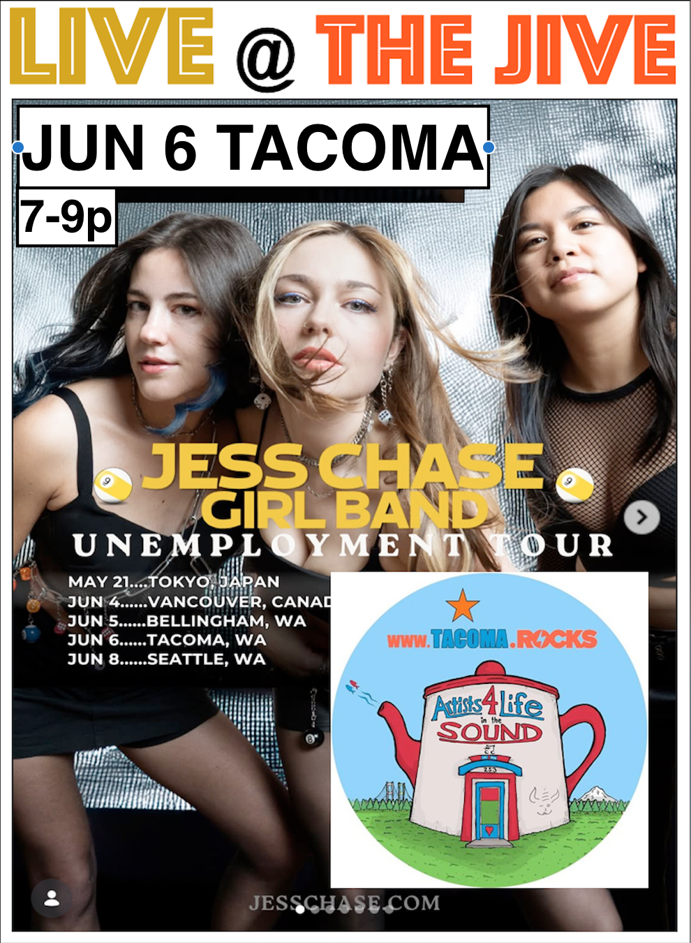 Jess Chase Girl Band — Sat · Jun 6, 2026 · 7-9 PM PT at Bob's Java Jive