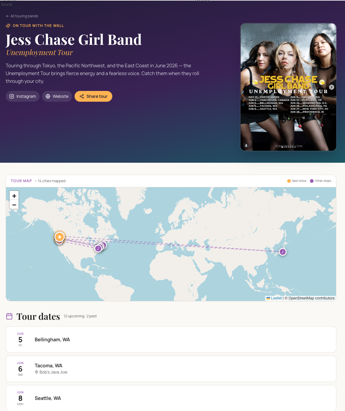 Jess Chase Girl Band Unemployment Tour — click to view her live Bands on Tour page on THE WALL