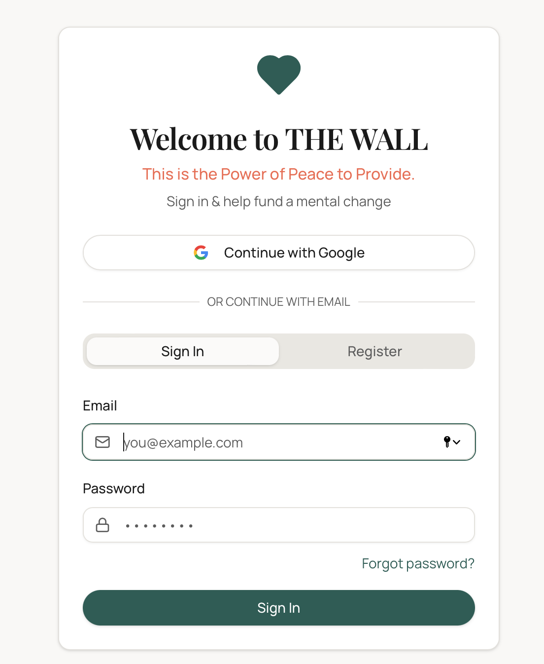 Welcome to THE WALL sign-up screen
