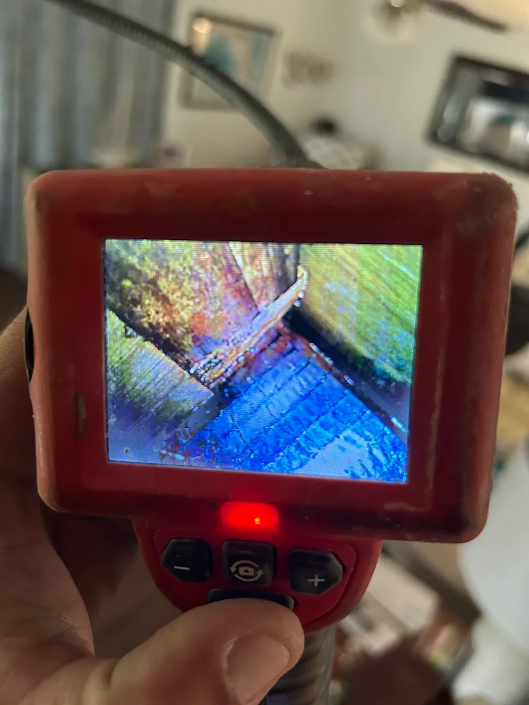 Pipe camera inspection showing inside of drain line