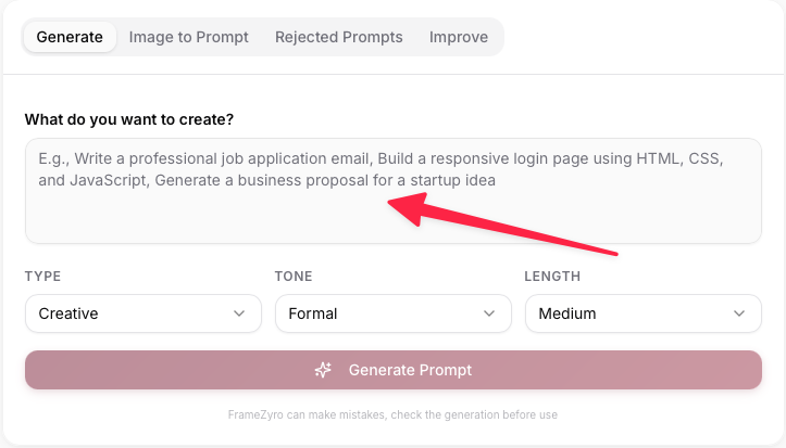 Prompt Studio input box