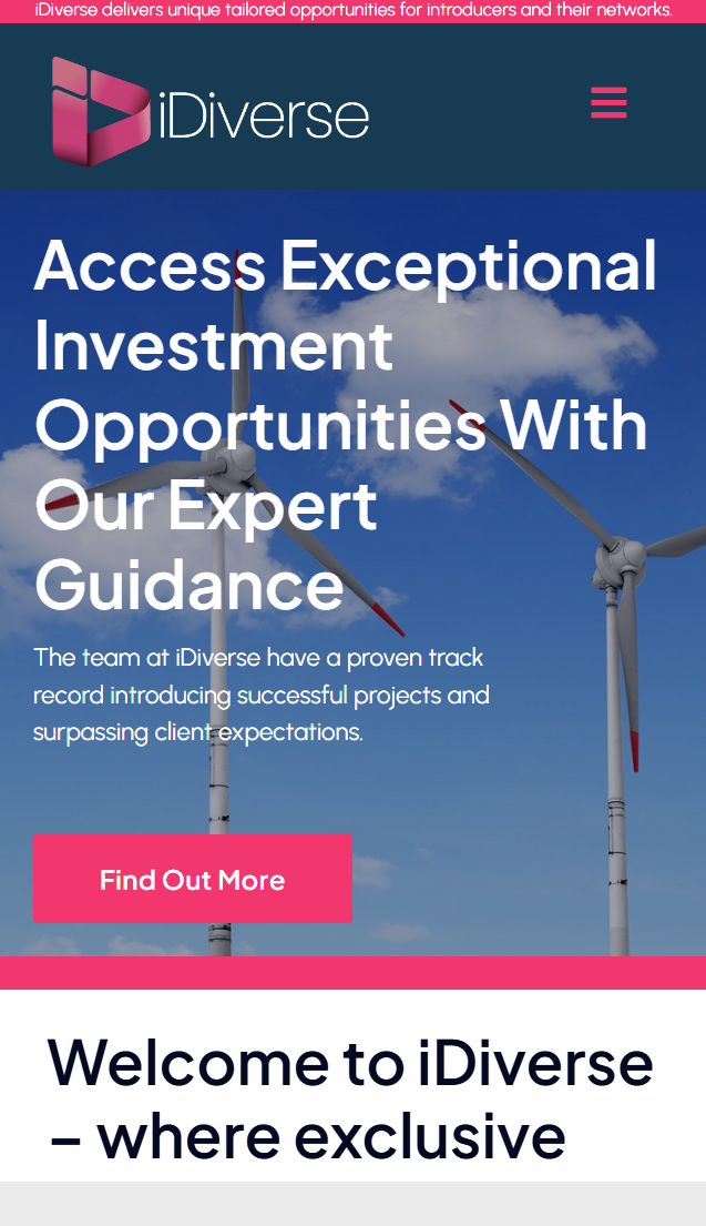 iDiverse Investment Platform mobile view