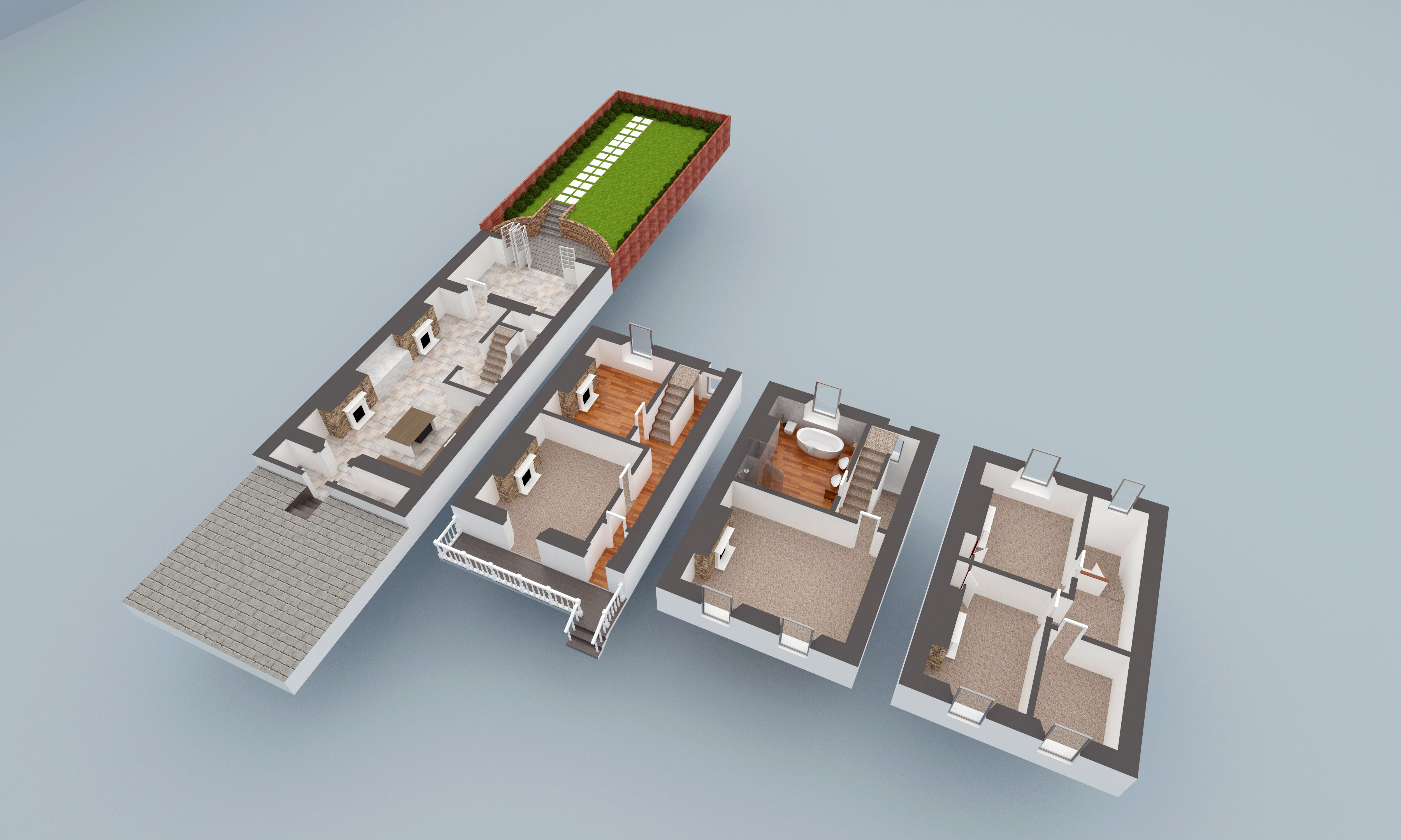 Professional 3D CAD floor plan with color - Example 4