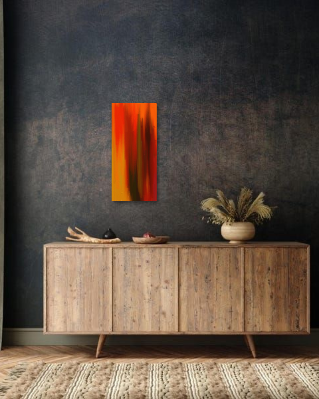 A Boxcreet piece styled above a natural wood console