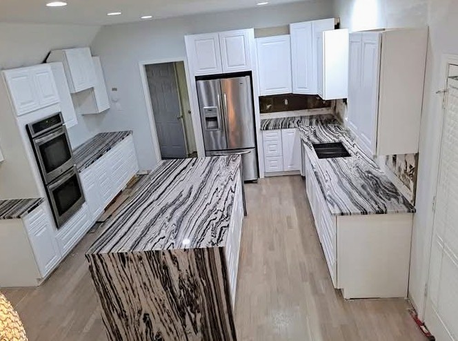 Luxury Kitchen Remodel with Striped Marble