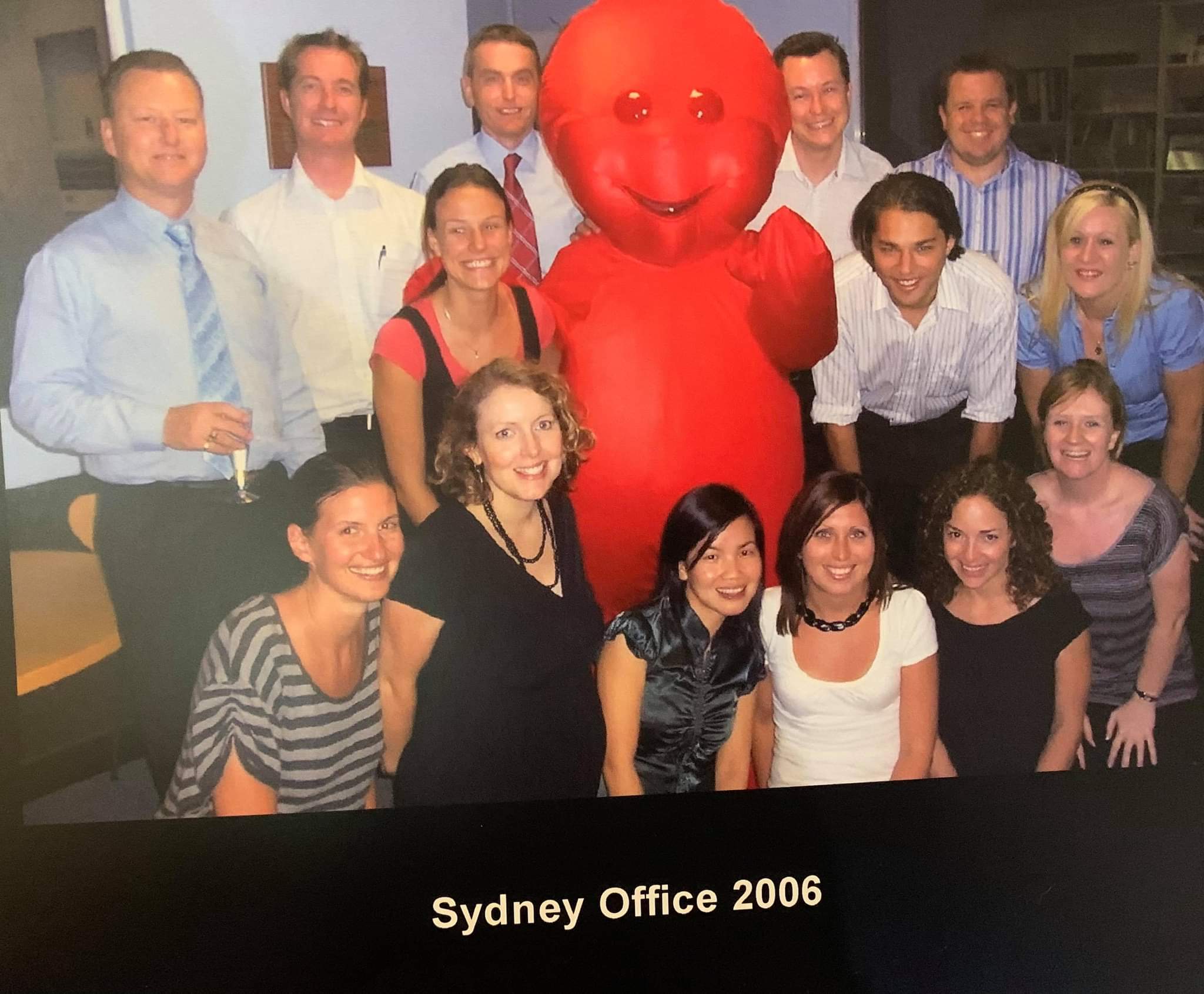 JDRF Sydney Office team with red mascot, 2006