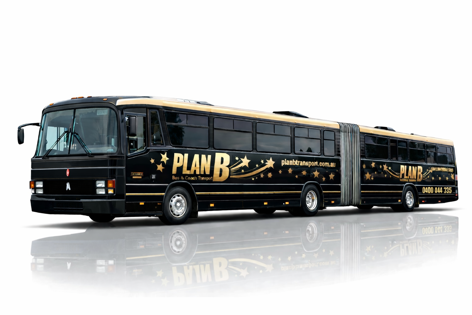 PLAN B Transport 84-seater articulated bendy bus for hire in Sydney - Australia's only 84-seat charter bus