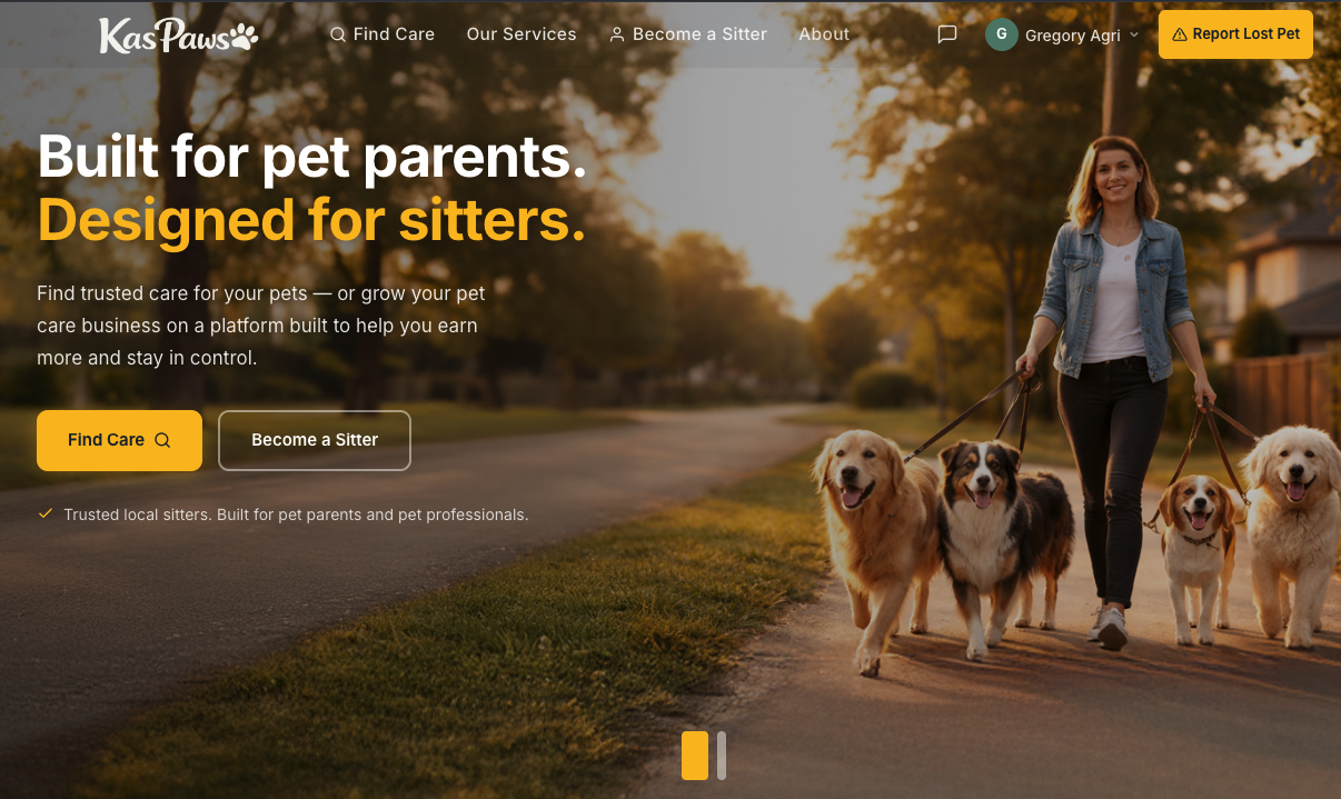 KasPaws Desktop Platform - Pet care marketplace