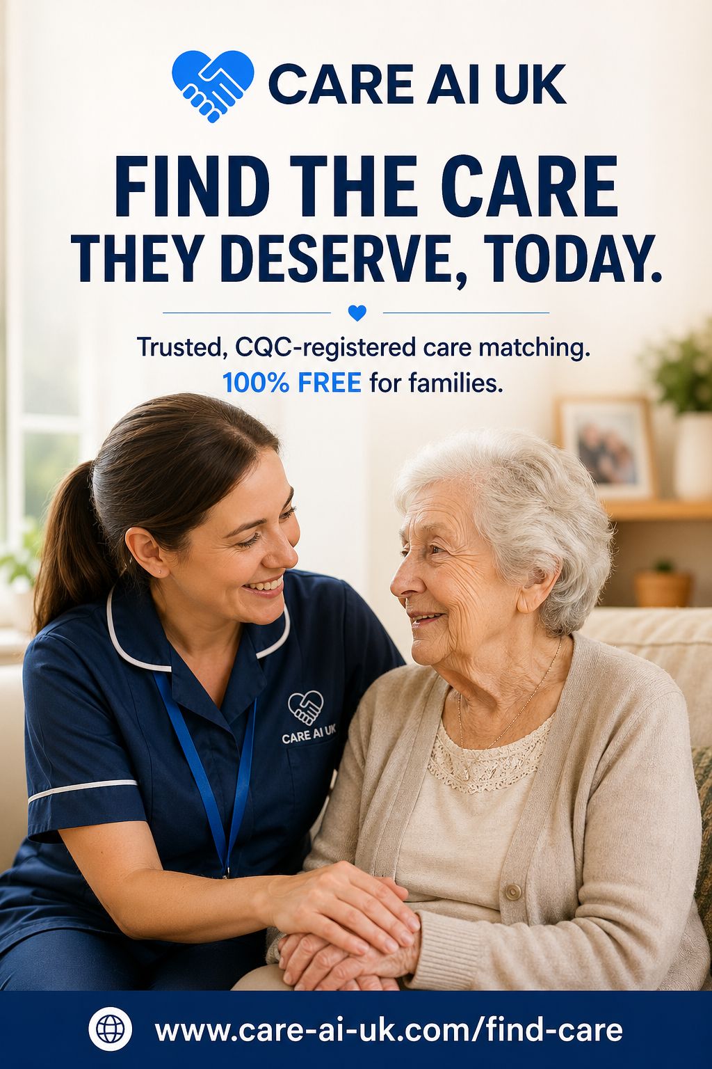 Compassionate carer supporting an elderly person at home in the UK
