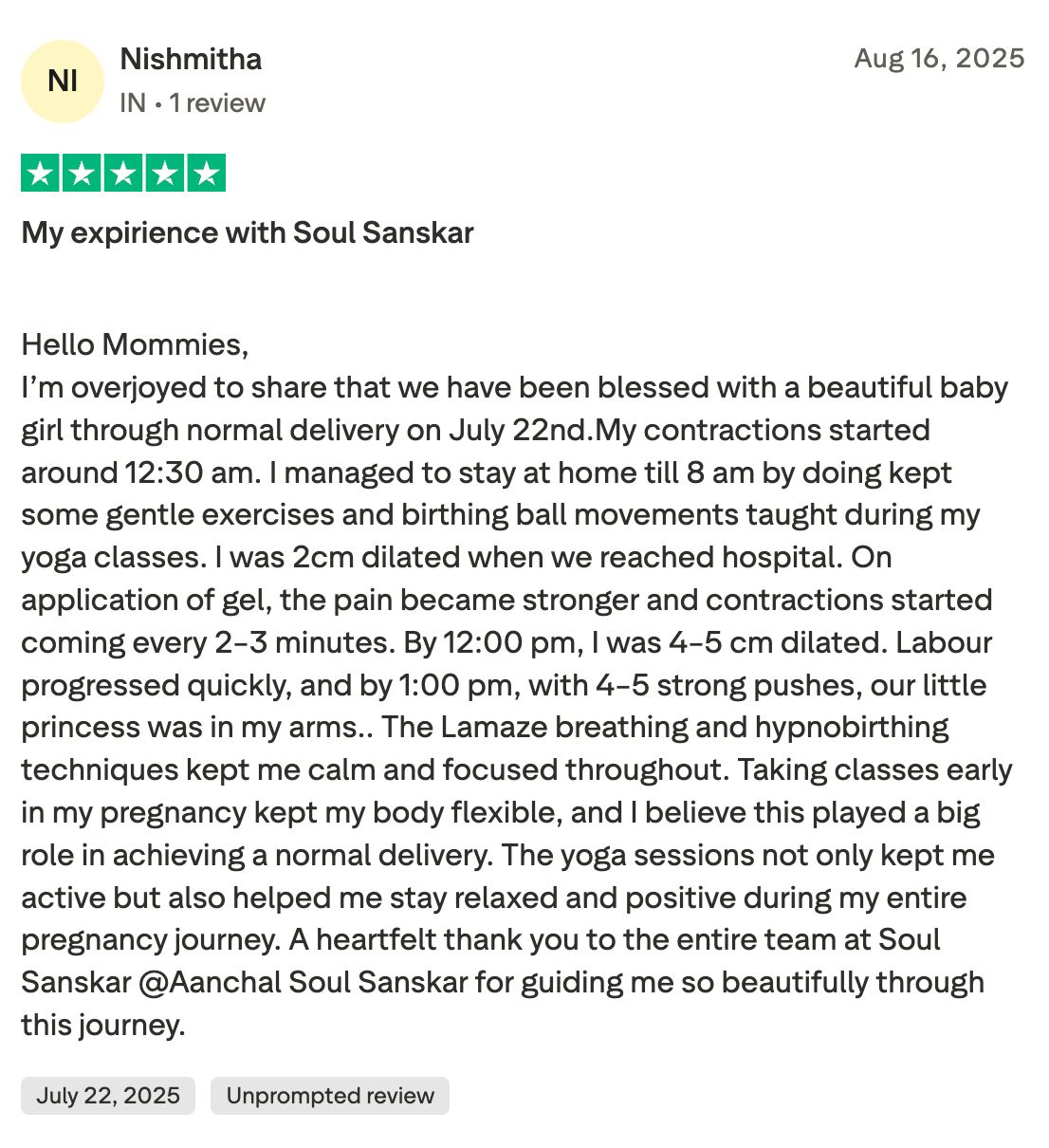 Trustpilot review by Nishmitha - 5 stars