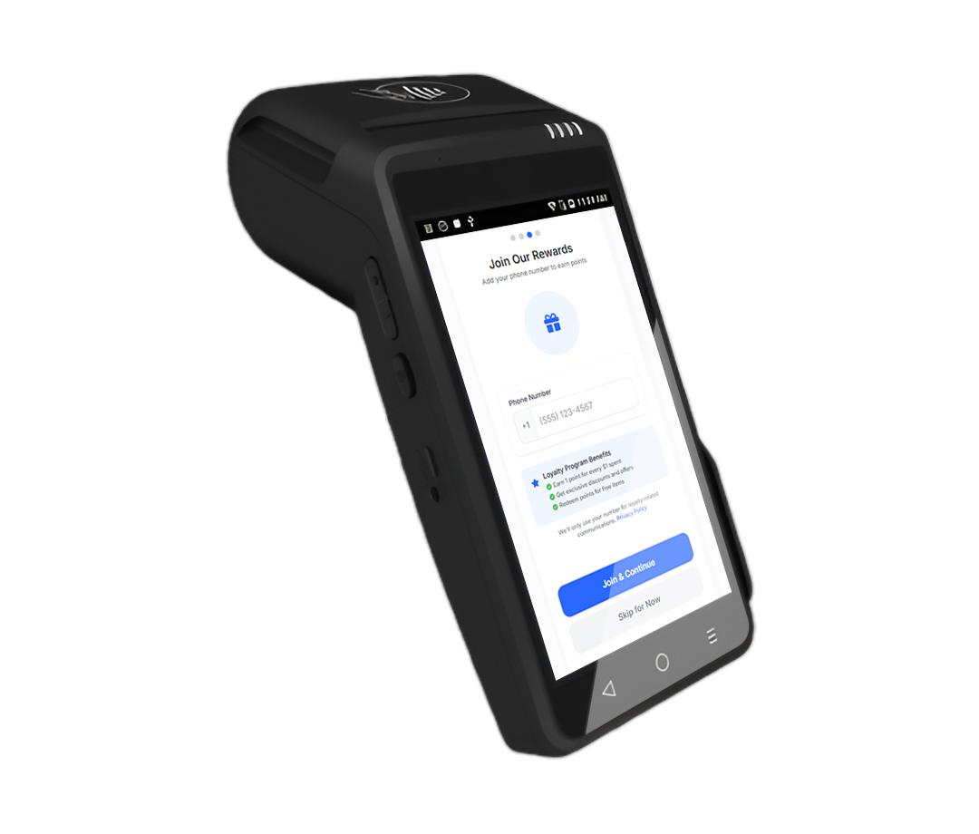 Dejavoo Xerocharge payment terminal with loyalty rewards screen