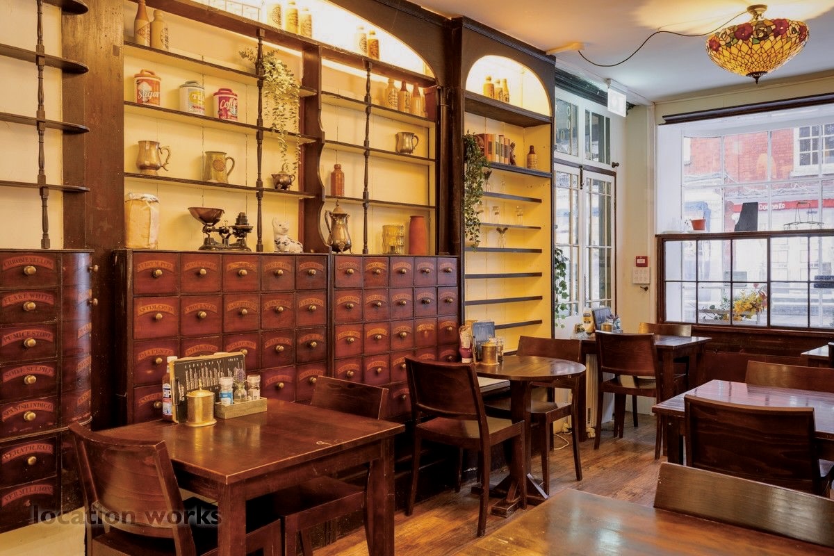 Historic apothecary drawers at Bean in Stony
