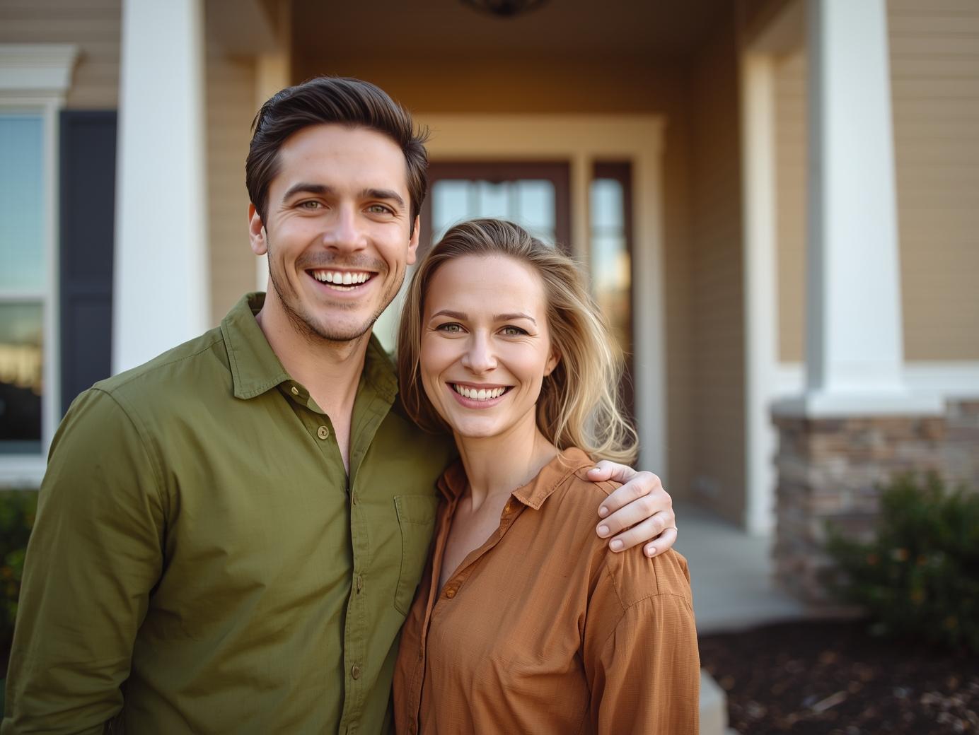 Happy couple in their new home