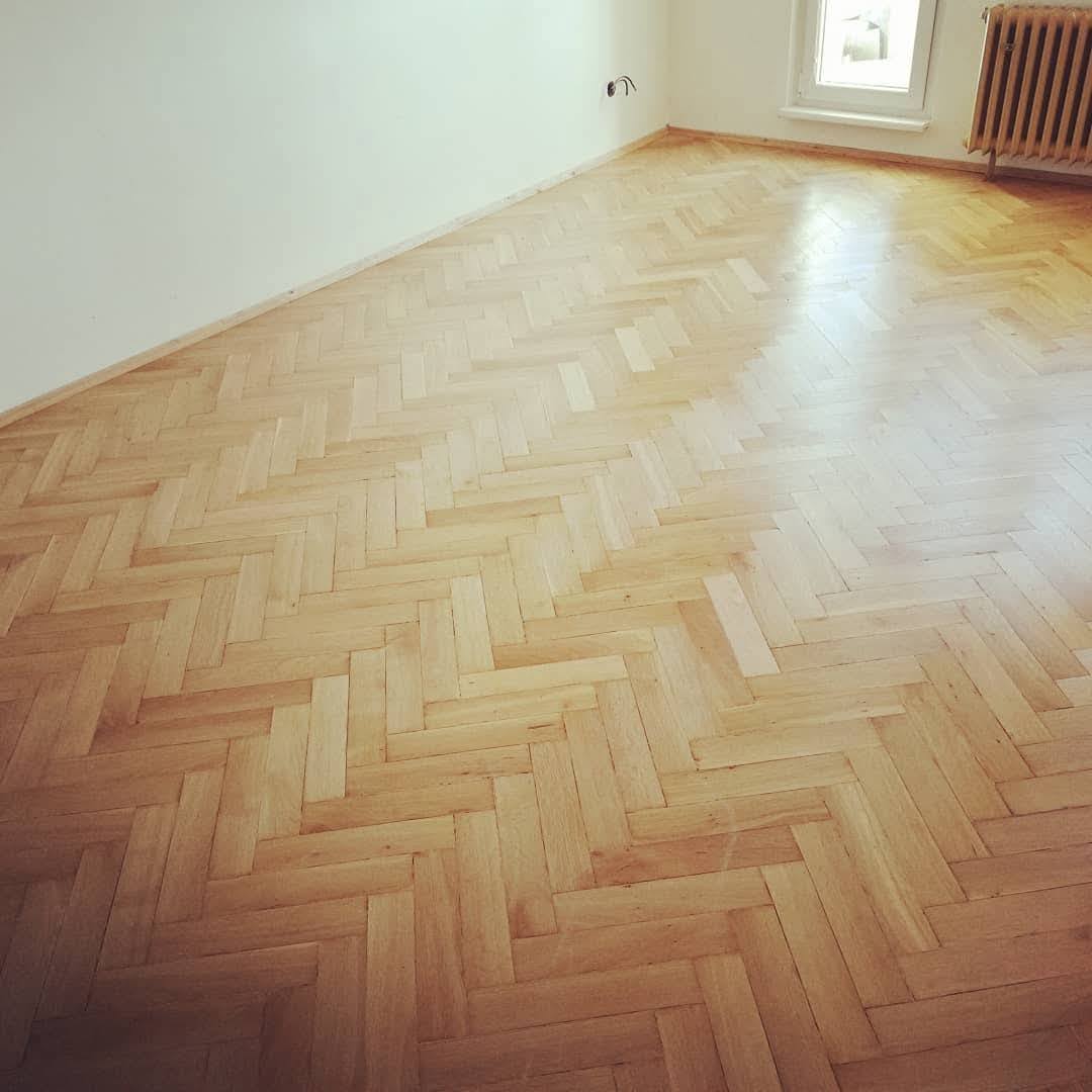 Restored and sanded herringbone parquet floor, clean and bright