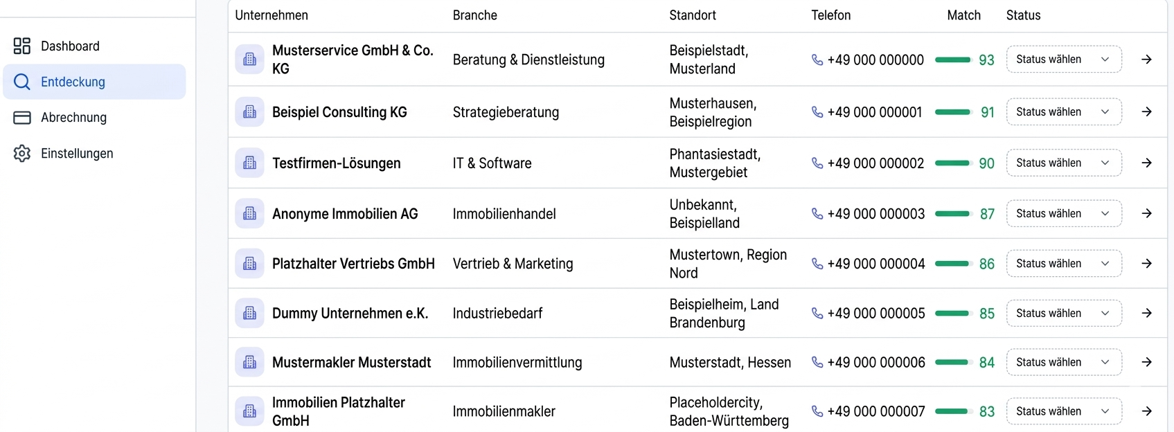 Lead-Recherche Ansicht