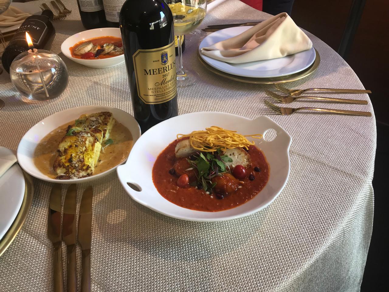 Plated mains with Meerlust Merlot pairing
