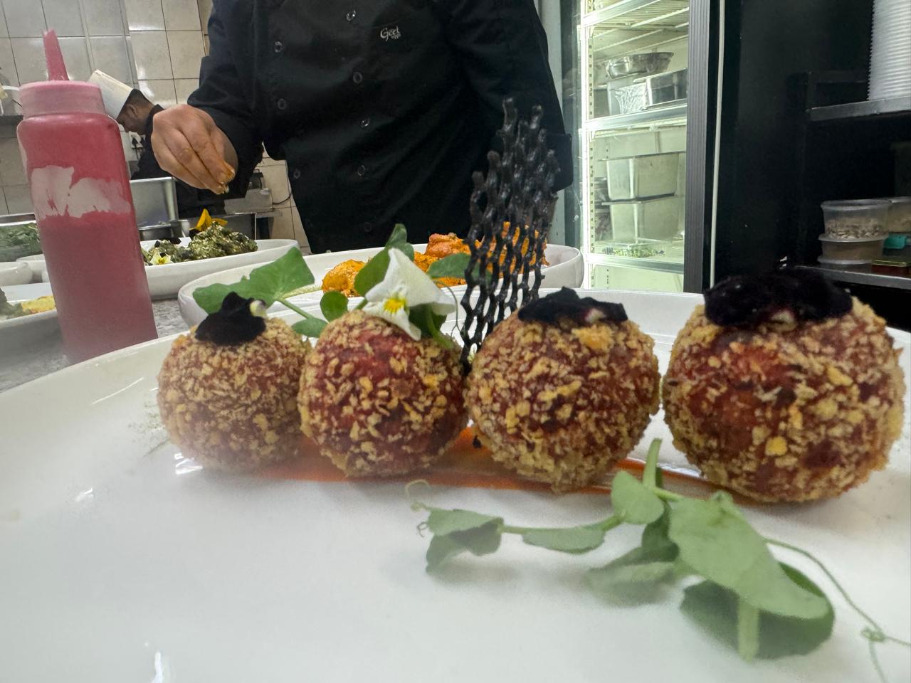 Crusted kebab balls finished in the kitchen