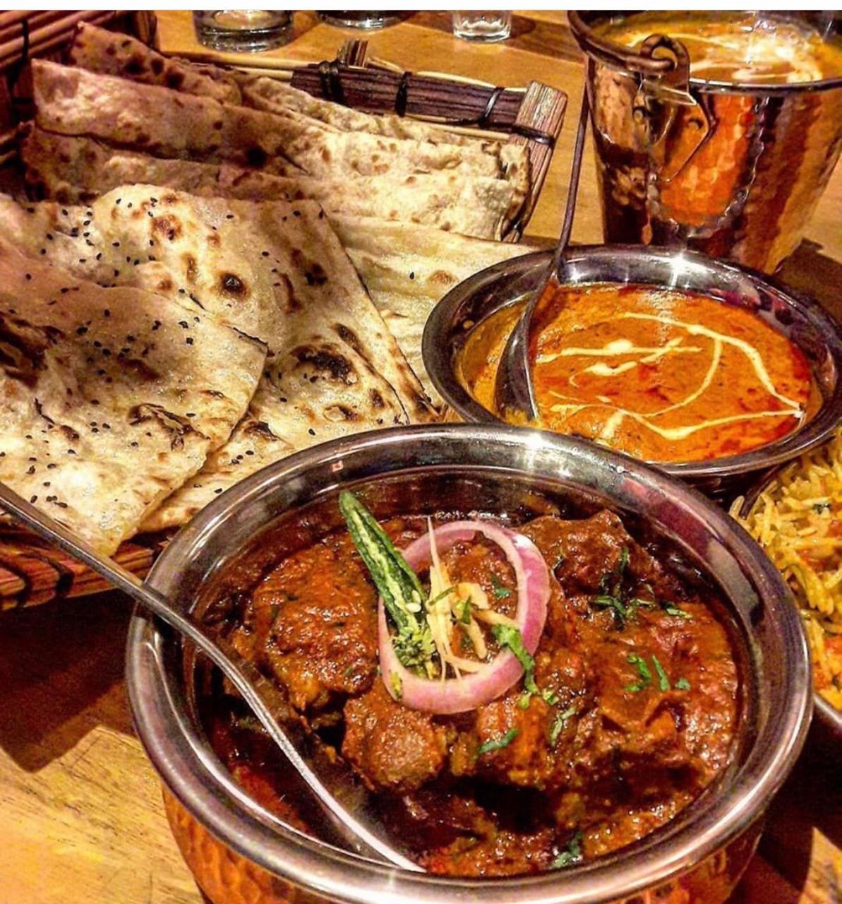 Naan basket with butter chicken and lamb rogan josh