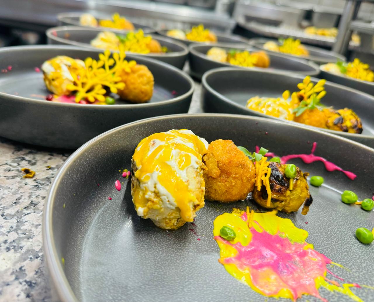 Tasting bowls in plating sequence