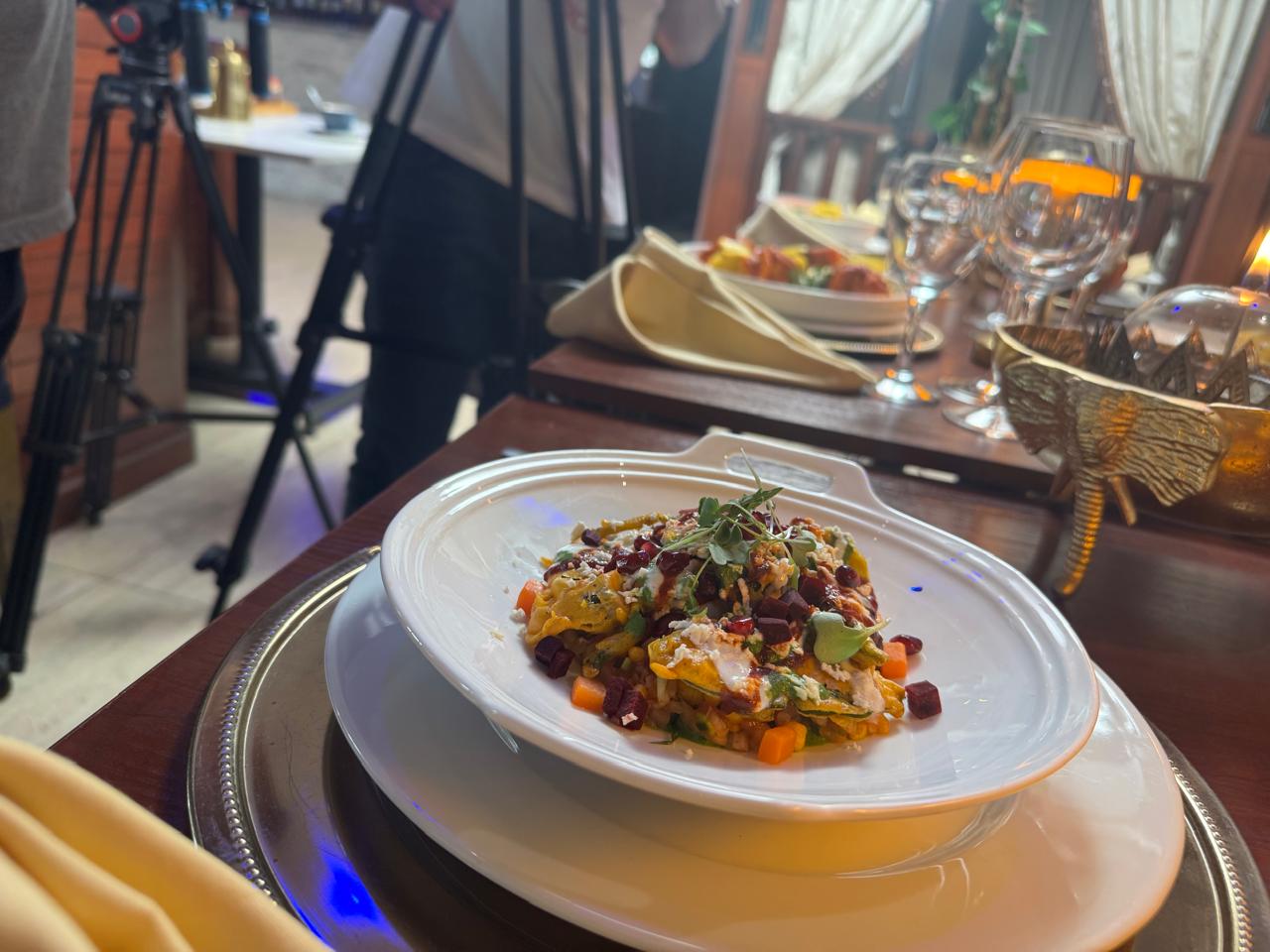 Colorful salad served in white bowl