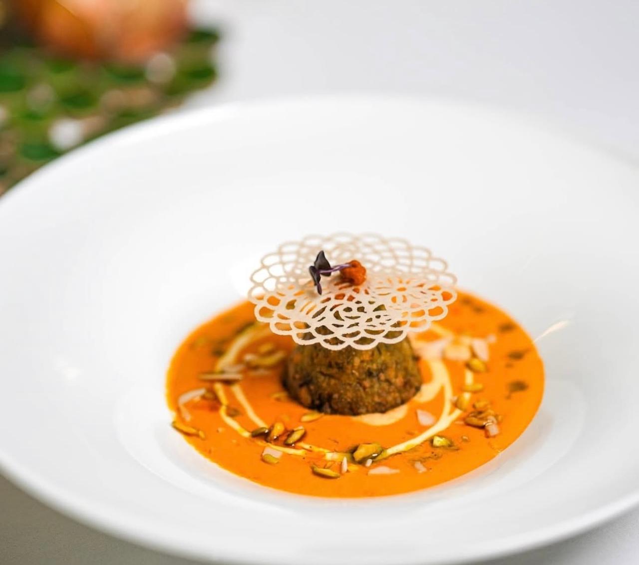 Galouti kebab with rice paper tuile