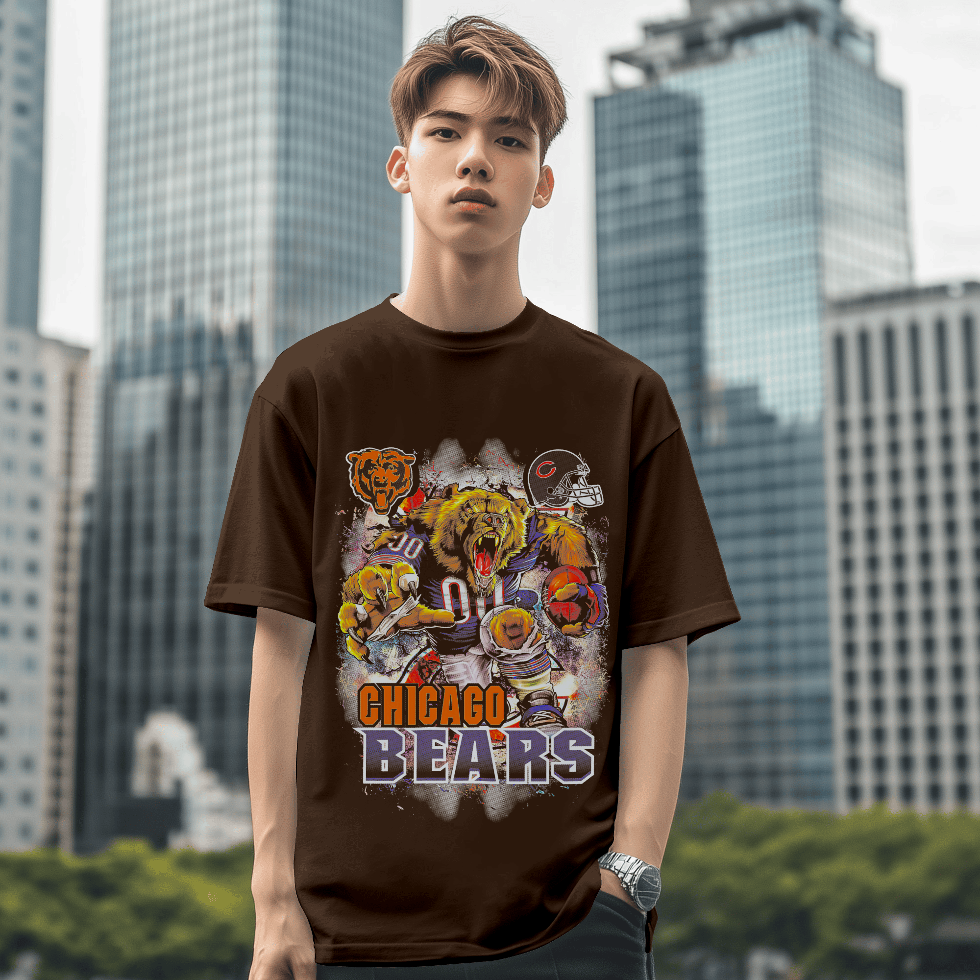 Chicago Bears Oversized Tee - Brown