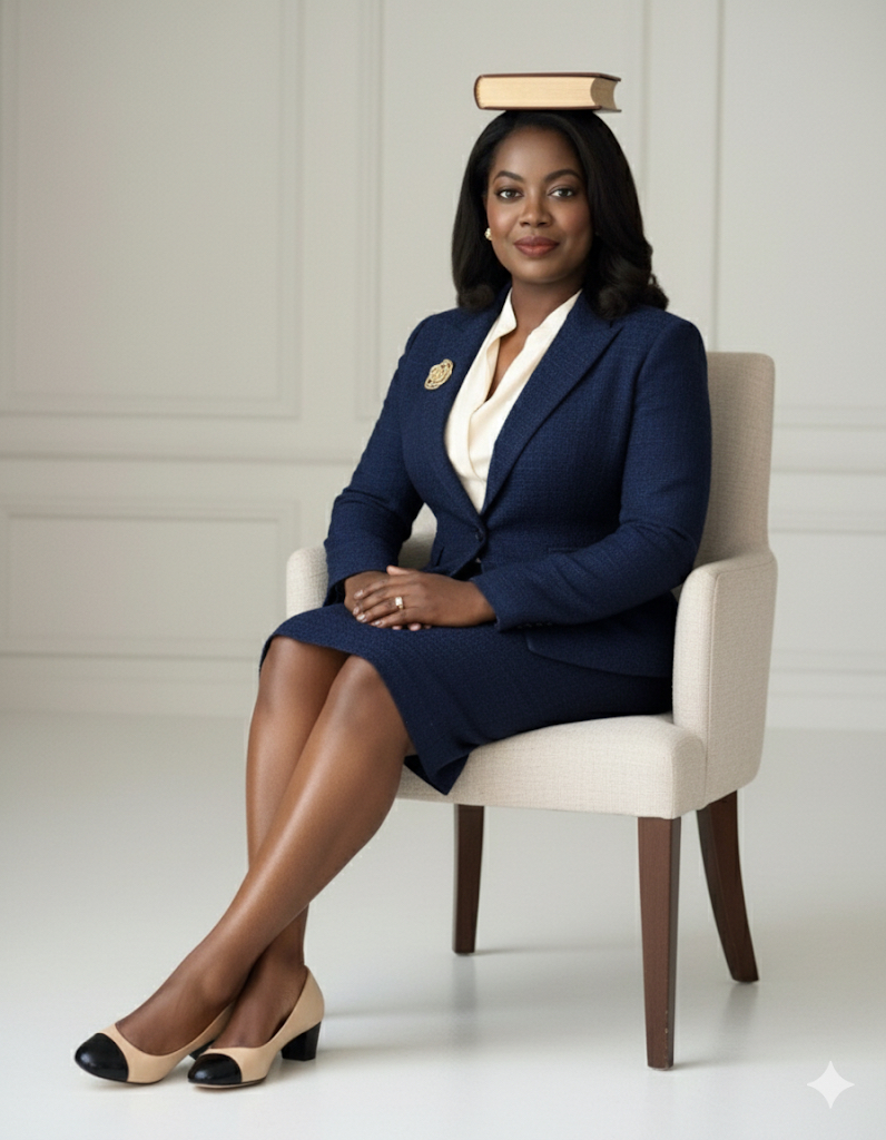 The art of poise — Mrs. Benjamin demonstrating perfect posture