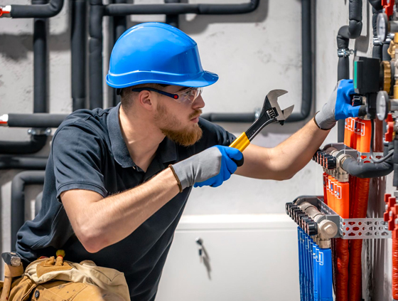 Professional plumber at work