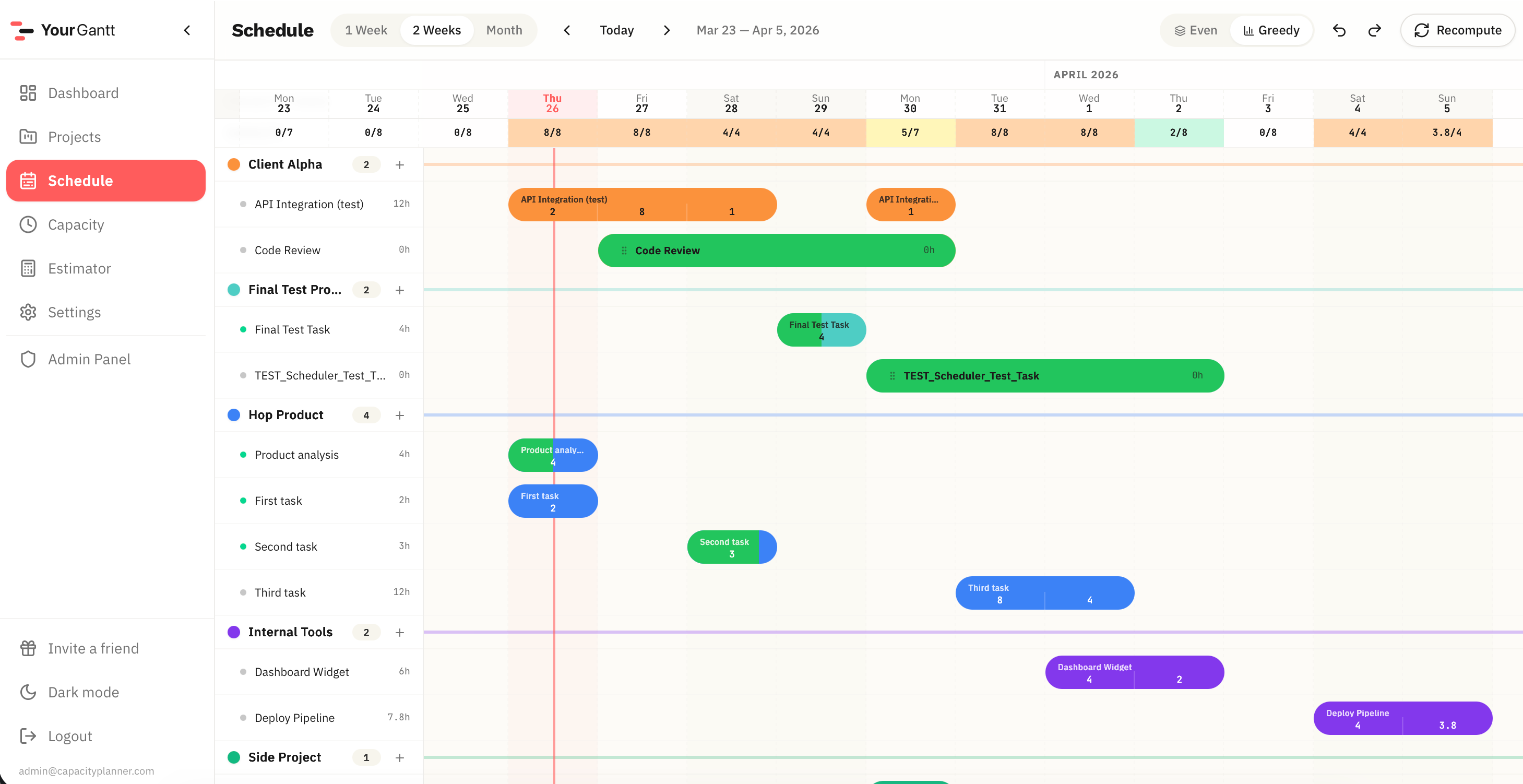 YourGantt Schedule View