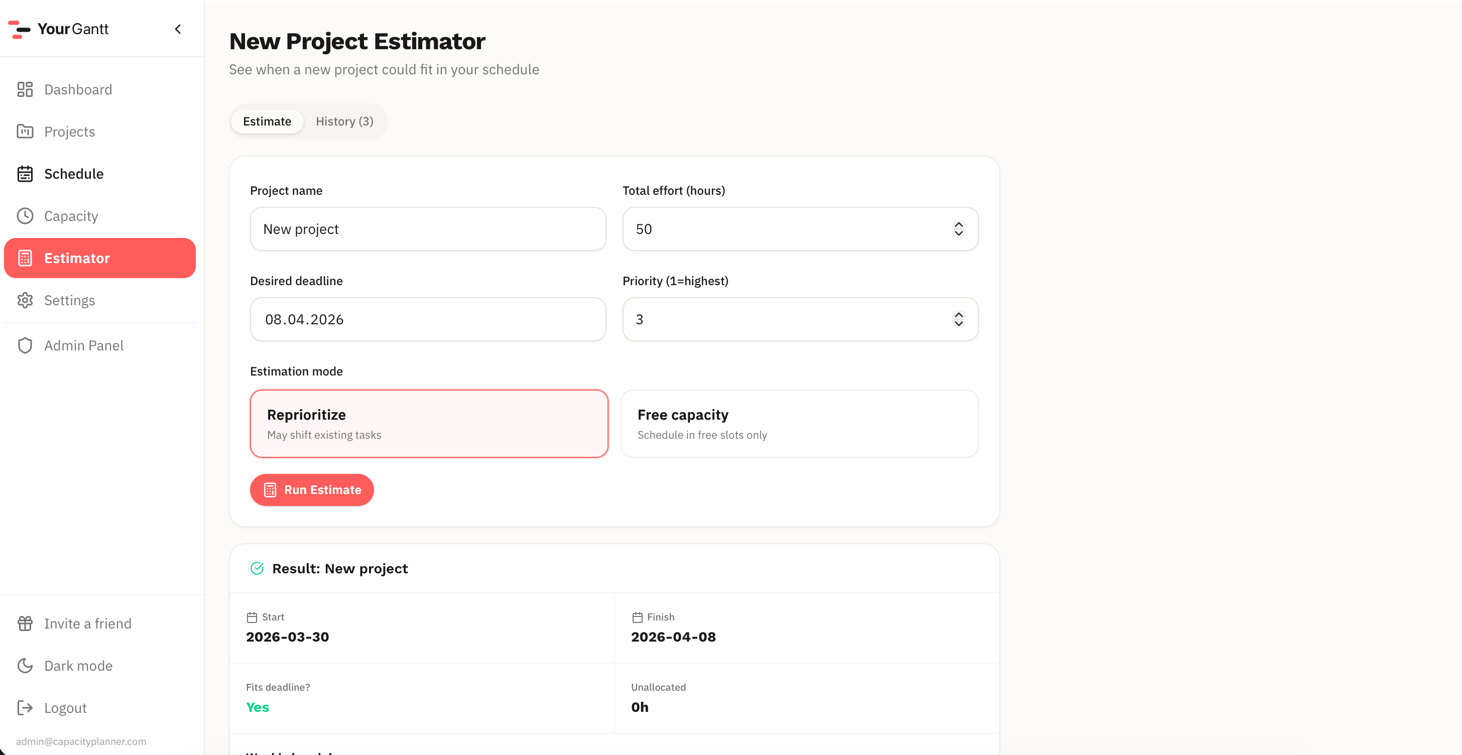 Estimator input