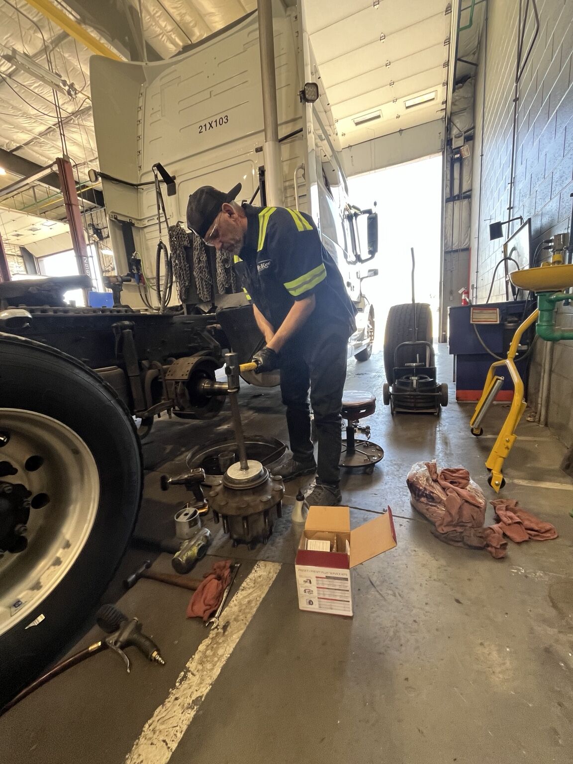 Sean working on diesel truck brakes